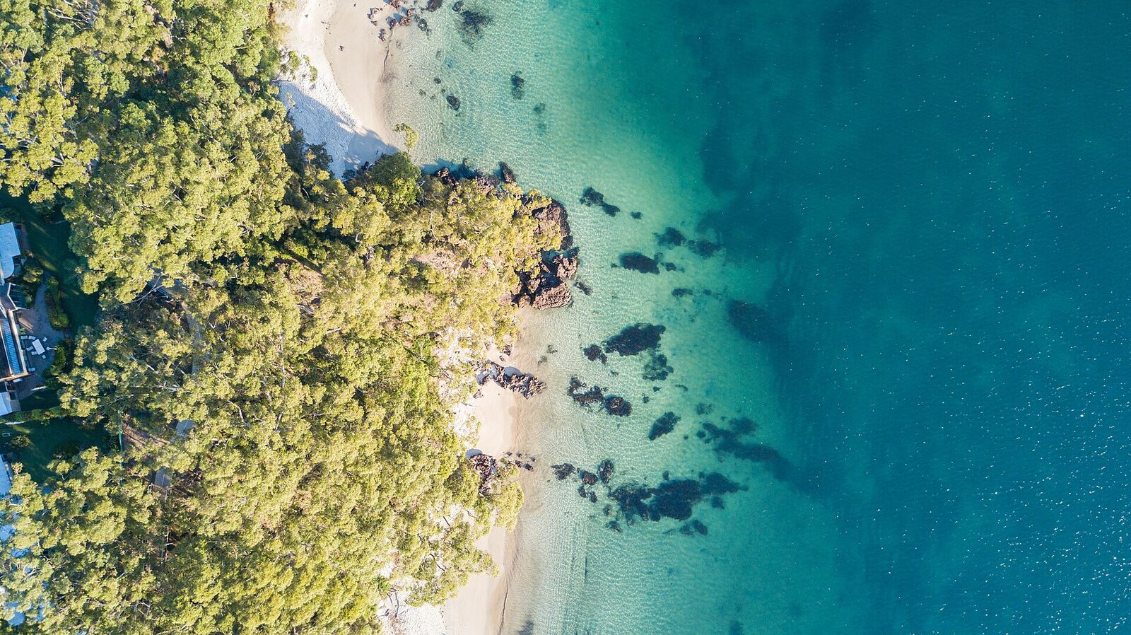 Aerial view over Hyams Beach and Booderee National Park